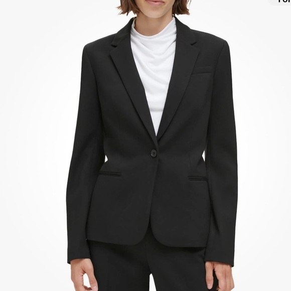 Calvin Klein Womens Black Office Business One-Button Blazer Jacket 10 - Picture 1 of 6